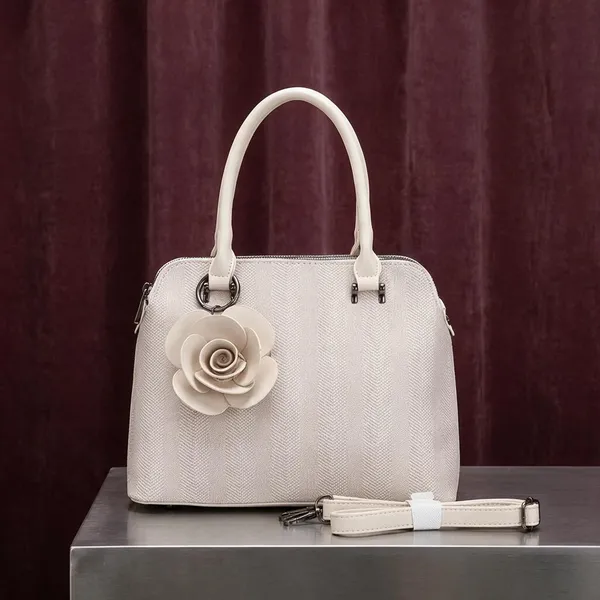 Cream_Textured_Dome_Satchel_Handbag_with_Floral_Charm