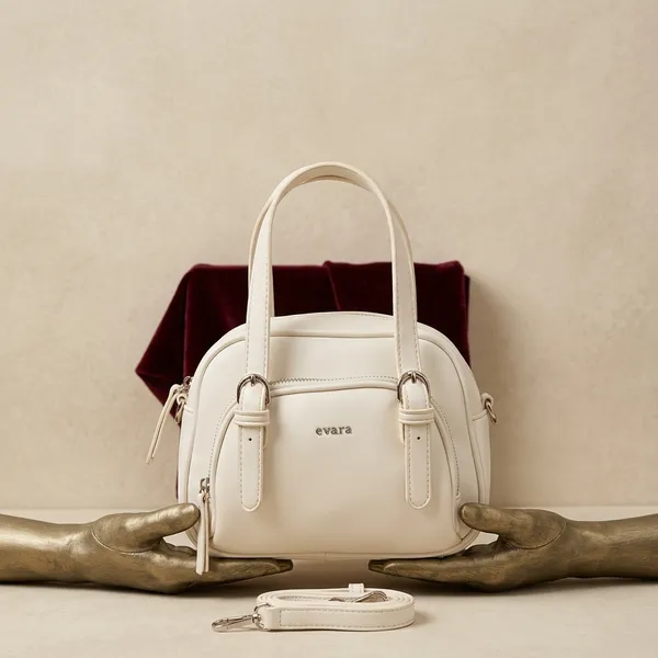 White_Faux_Leather_Mini_Dome_Satchel_Bag_with_Detachable_Strap