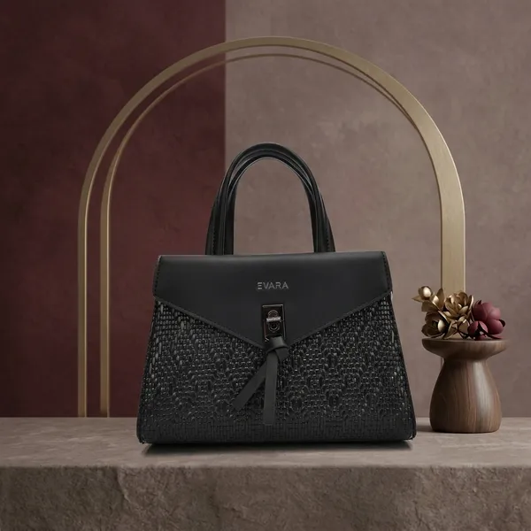 Black_Textured_Structured_Handbag_with_Tassel_Detail_for_Women