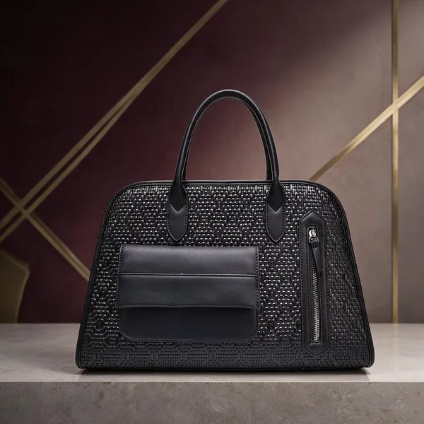 Black_Textured_Leather_Dome_Handbag_with_Front_Pocket