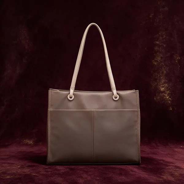 Taupe_Synthetic_Leather_Structured_Tote_Bag_for_Women