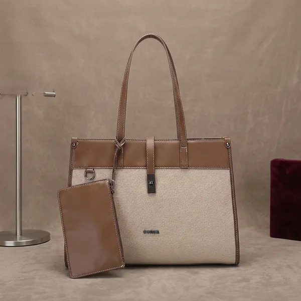 Beige_Brown_Two_Tone_Tote_Bag_With_Pouch_for_Women