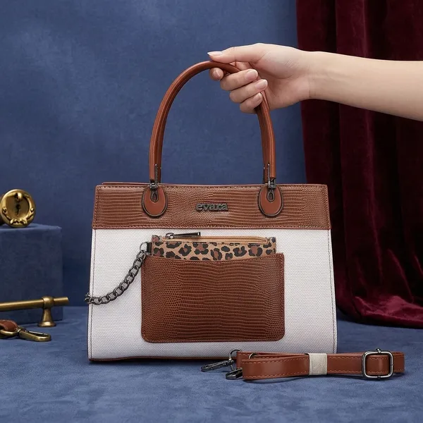 White_Tan_Textured_Leather_Handbag_with_Leopard_Print_Pouch