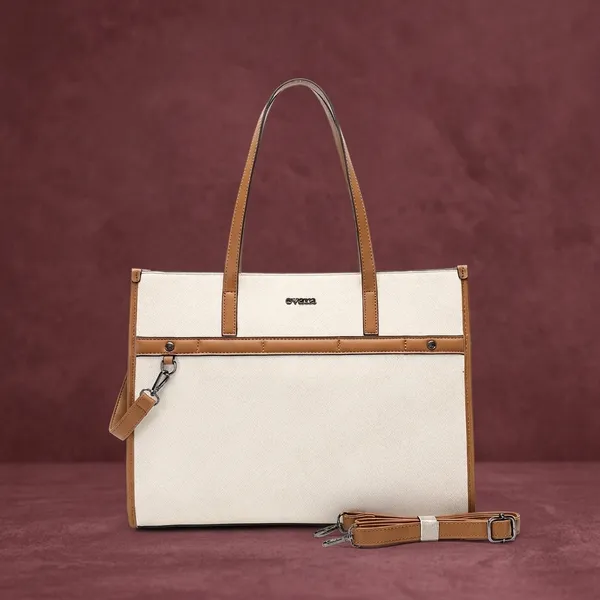 White_Tan_Leather_Structured_Tote_Bag_for_Women