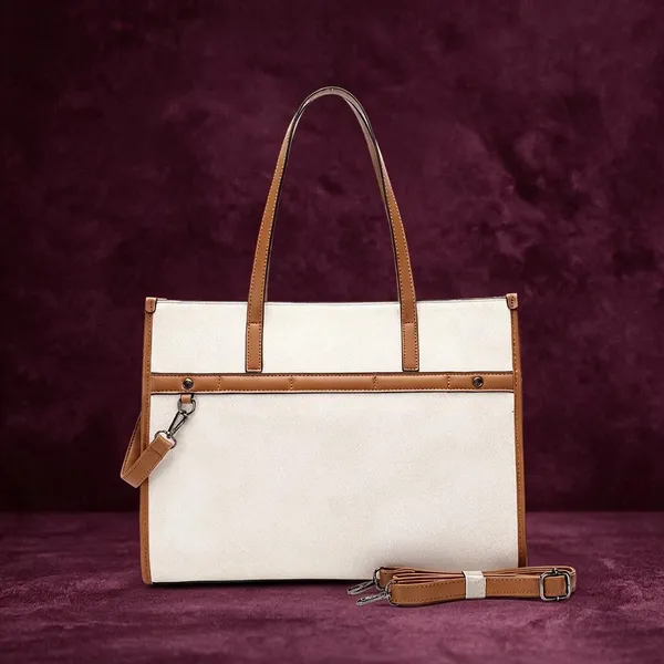 White_Tan_Leather_Structured_Tote_Bag_for_Women