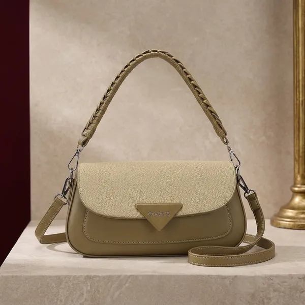 Olive_Textured_Flap_Baguette_Handbag_for_Women