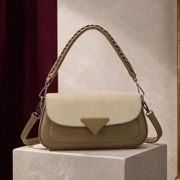 Olive_Textured_Flap_Baguette_Handbag_for_Women
