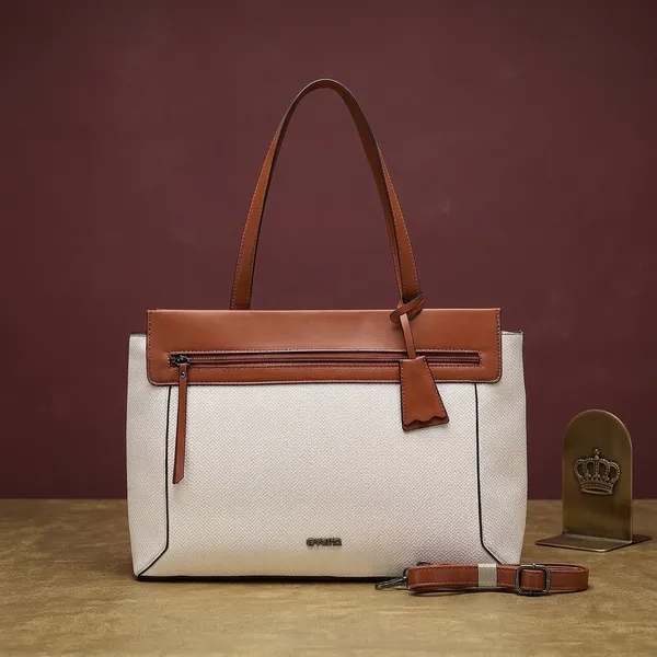 White_Tan_Textured_Faux_Leather_Handbag_for_Women