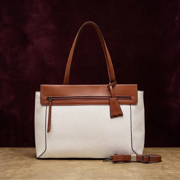 White_Tan_Textured_Faux_Leather_Handbag_for_Women