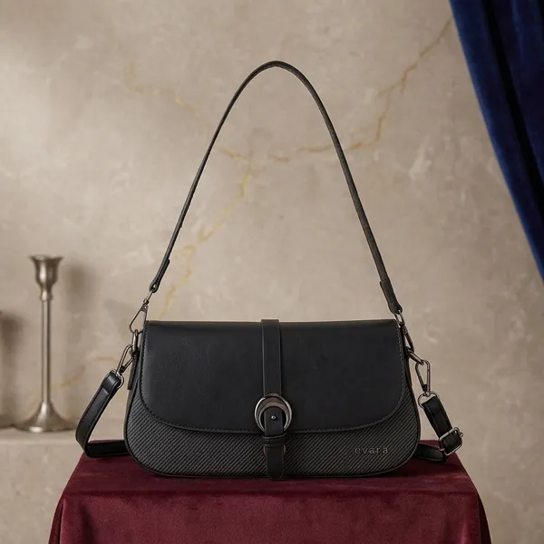 Black_Textured_Buckle_Detail_Shoulder_Bag_for_Women