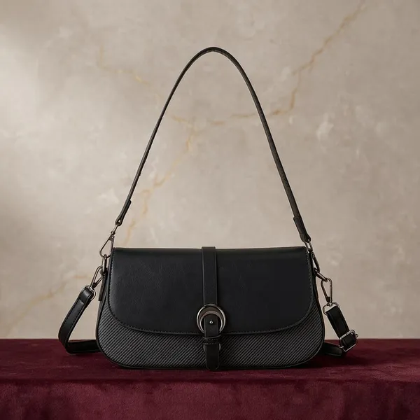 Black_Textured_Buckle_Detail_Shoulder_Bag_for_Women