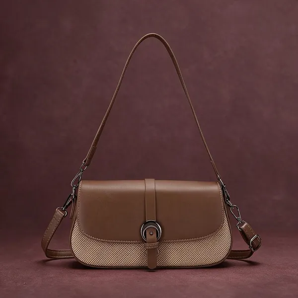 Brown_Textured_Leather_Baguette_Shoulder_Bag_for_Women