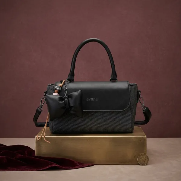 Black_Textured_Bow_Detail_Handbag_for_Women
