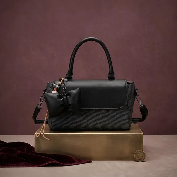Black_Textured_Bow_Detail_Handbag_for_Women