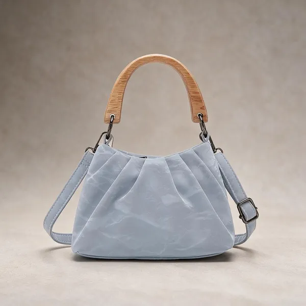 Grey_Ruched_Wooden_Handle_Handbag_for_Women