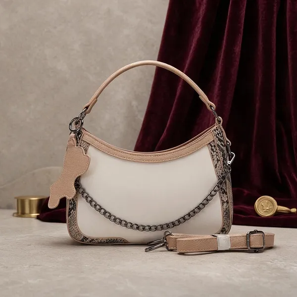 Cream_Snake_Print_Chain_Strap_Handbag_for_Women