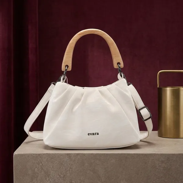 White_Ruched_Wooden_Handle_Handbag_for_Women