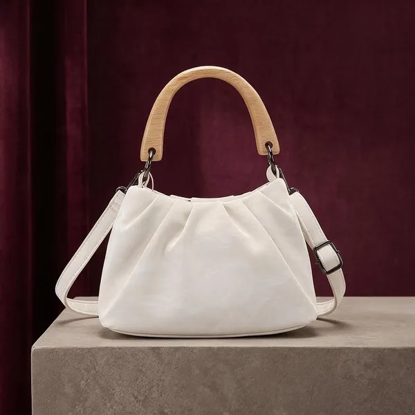 White_Ruched_Wooden_Handle_Handbag_for_Women