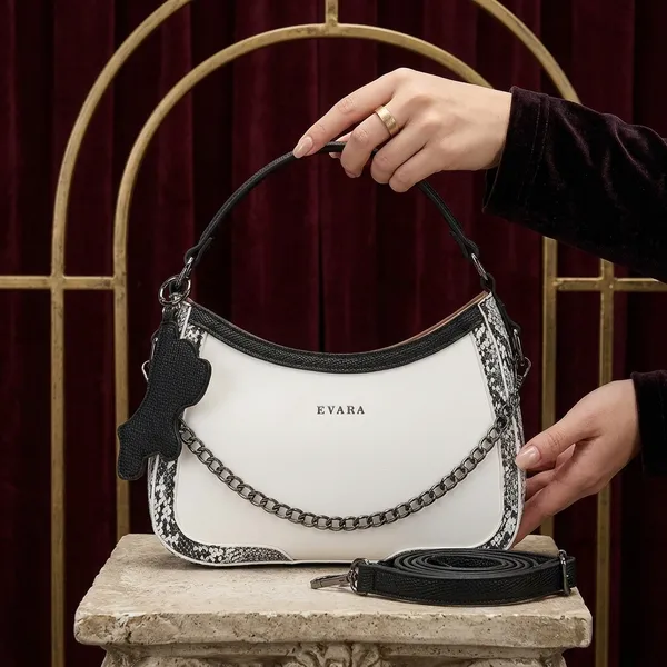 White_Snake_Print_Chain_Detail_Handbag_for_Women