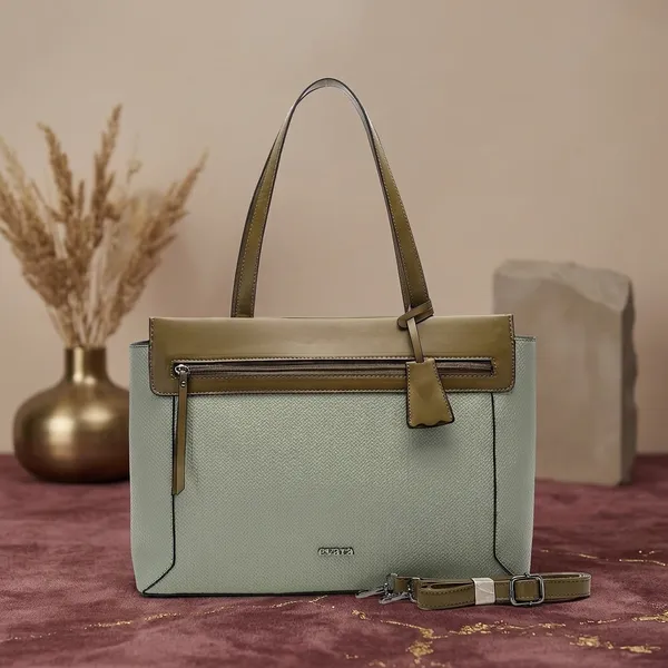 Sage_Green_Textured_Handbag_with_Tan_Trim_for_Women