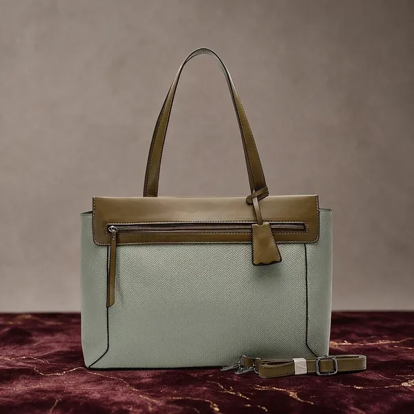 Sage_Green_Textured_Handbag_with_Tan_Trim_for_Women
