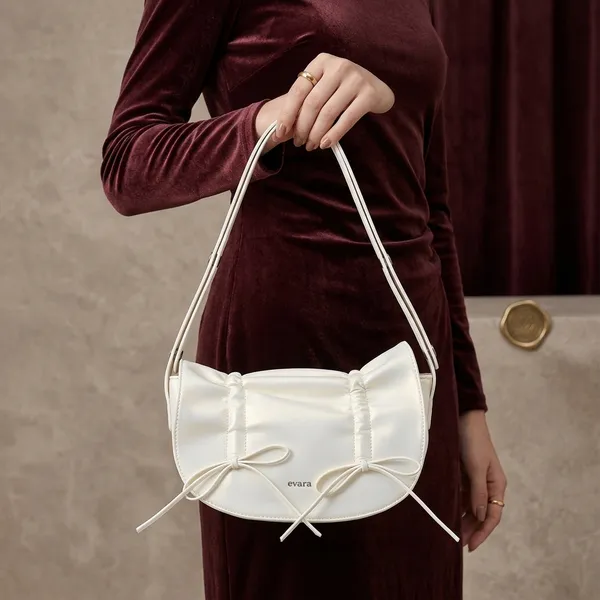 White_Faux_Leather_Bow_Detail_Shoulder_Bag_for_Women