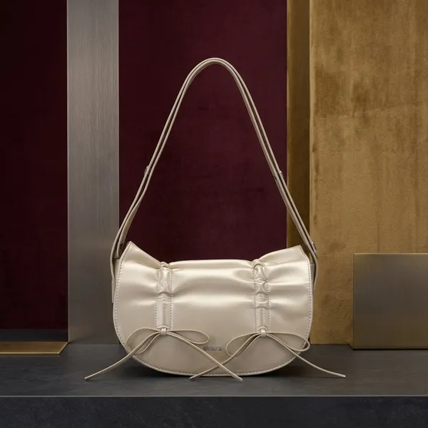 Cream_Metallic_Ruched_Bow_Detail_Shoulder_Bag_for_Women