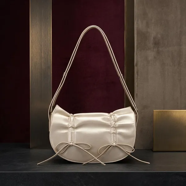 Cream_Metallic_Ruched_Bow_Detail_Shoulder_Bag_for_Women