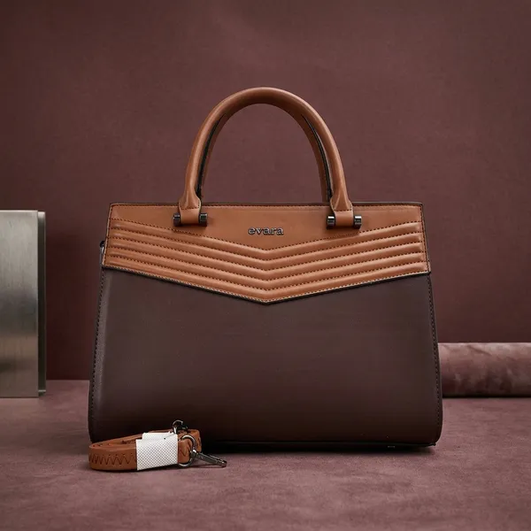 Brown_Two-Tone_Structured_Handbag_With_Chevron_Detail