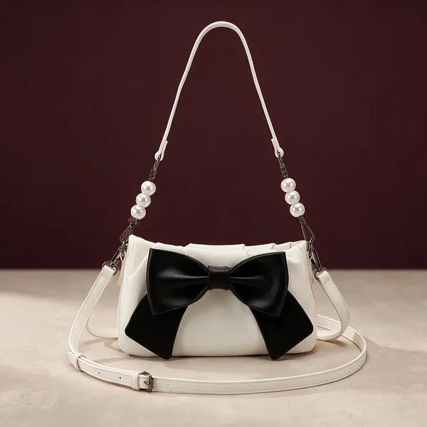 White_Leather_Bow_Applique_Sling_Bag_for_Women