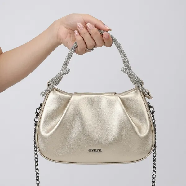 White_Ruched_Handbag_with_Embellished_Handle_for_Women