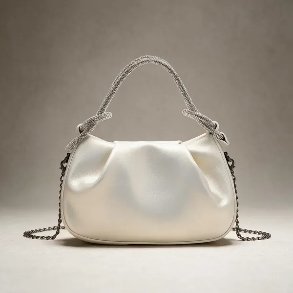 White_Ruched_Handbag_with_Embellished_Handle_for_Women