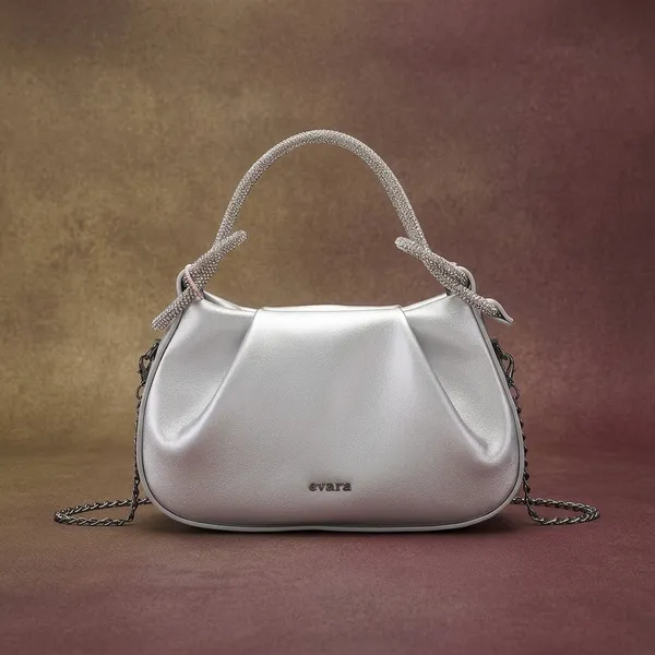 Silver_Metallic_Ruched_Handbag_with_Embellished_Handle_for_Women