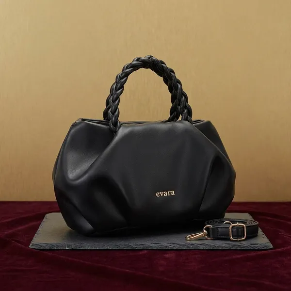 Evara_Black_Braided_Handle_Structured_Handbag