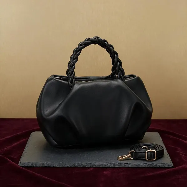 Evara_Black_Braided_Handle_Structured_Handbag