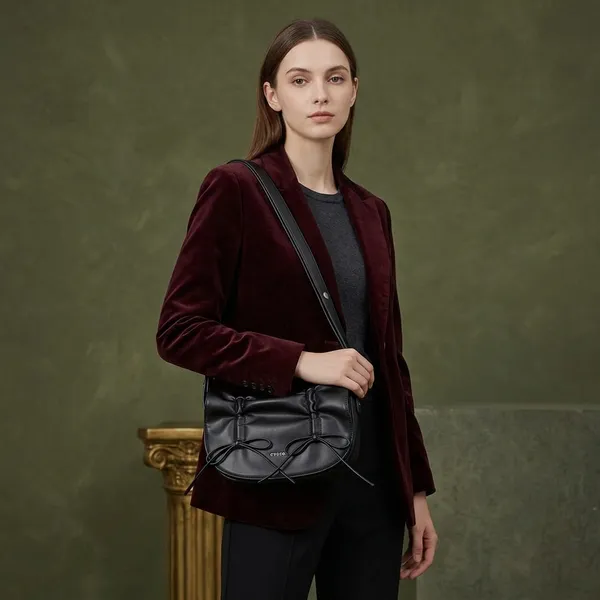 Black_Faux_Leather_Ruched_Shoulder_Bag_for_Women