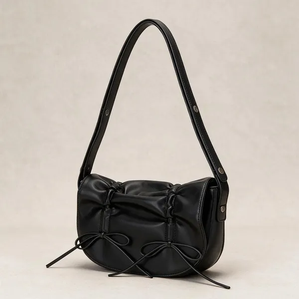 Black_Faux_Leather_Ruched_Shoulder_Bag_for_Women