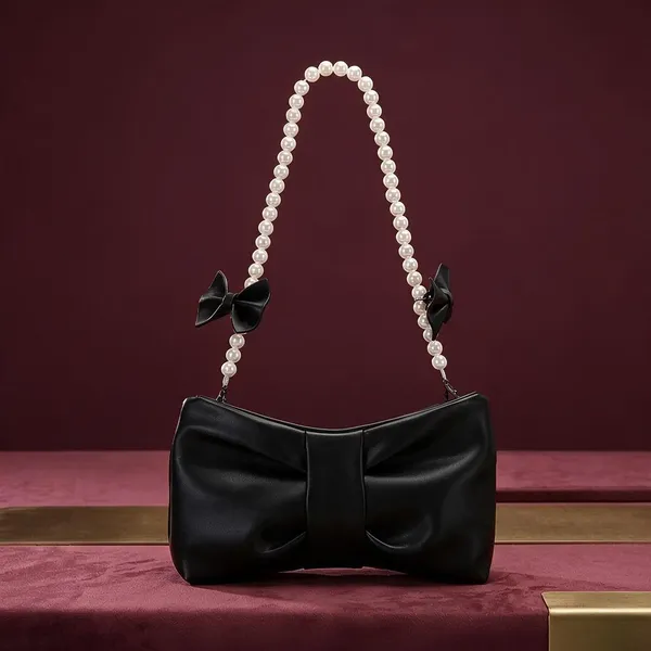 Black_Bow_Shaped_Handbag_With_Pearl_Chain_Strap_for_Women