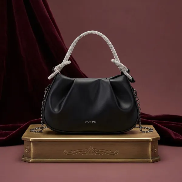 Black_Ruched_Handbag_with_Embellished_Handle_for_Women