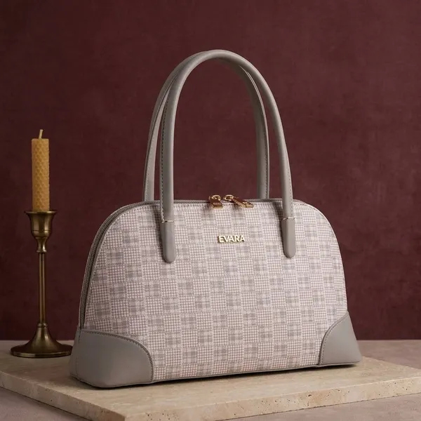Grey_Textured_Dome_Shaped_Handbag_for_Women