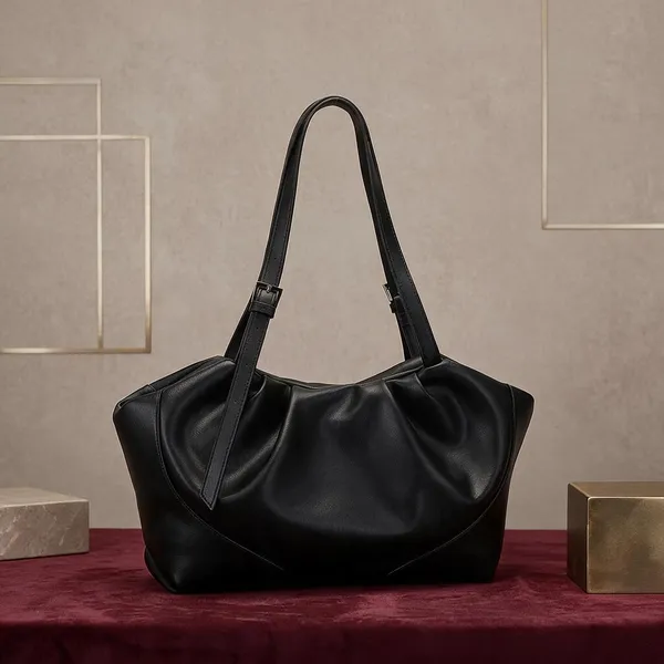 Black_Vegan_Leather_Ruched_Shoulder_Bag_for_Women
