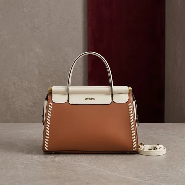 Tan_And_Cream_Whipstitch_Detail_Structured_Handbag_For_Women