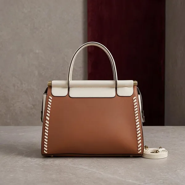 Tan_And_Cream_Whipstitch_Detail_Structured_Handbag_For_Women