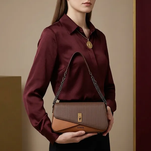 Brown_Textured_Leather_Flap_Shoulder_Bag_with_Chain_Strap