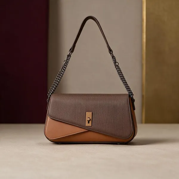 Brown_Textured_Leather_Flap_Shoulder_Bag_with_Chain_Strap