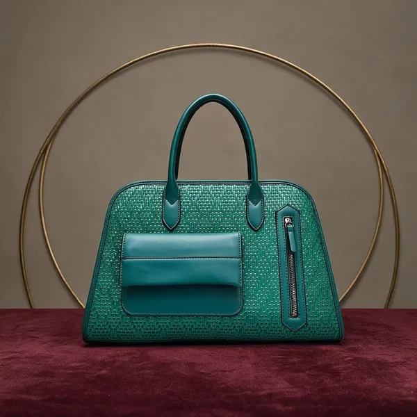 Green_Textured_Woven_Dome_Satchel_Bag_with_Front_Pocket