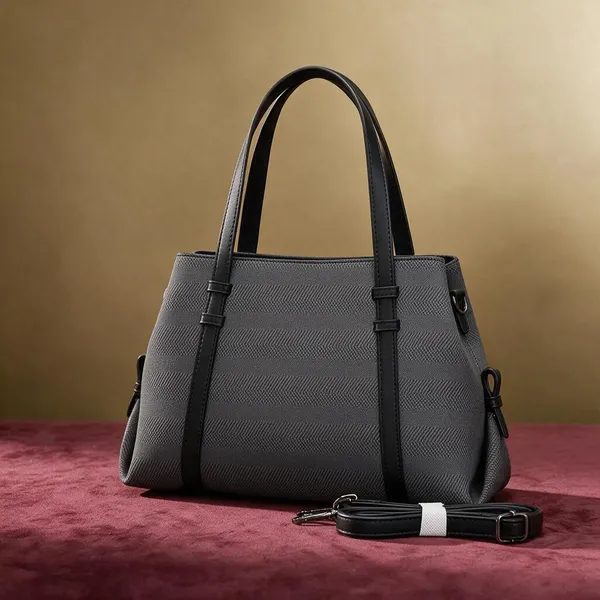 Grey_Textured_Structured_Handbag_with_Detachable_Strap