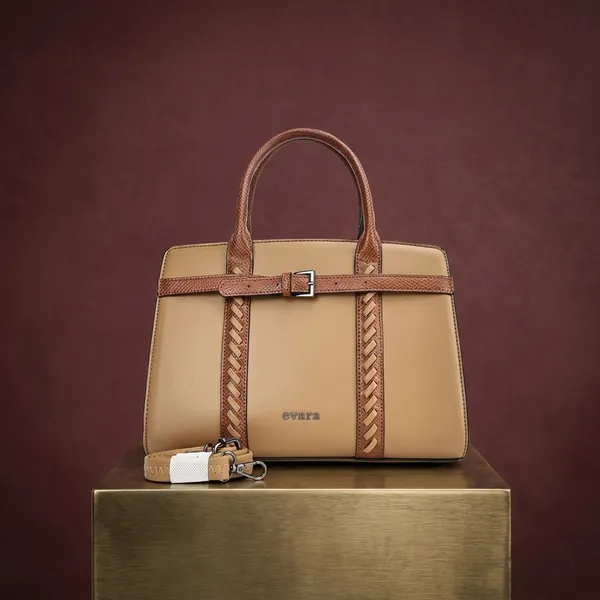 Beige_Leather_Structured_Handbag_With_Woven_Detail_For_Women