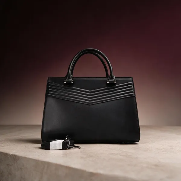 Black_Vegan_Leather_Chevron_Stitched_Structured_Handbag_for_Women