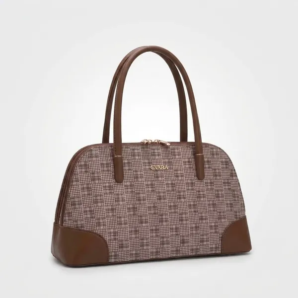 Brown_Textured_Dome_Satchel_Handbag_for_Women